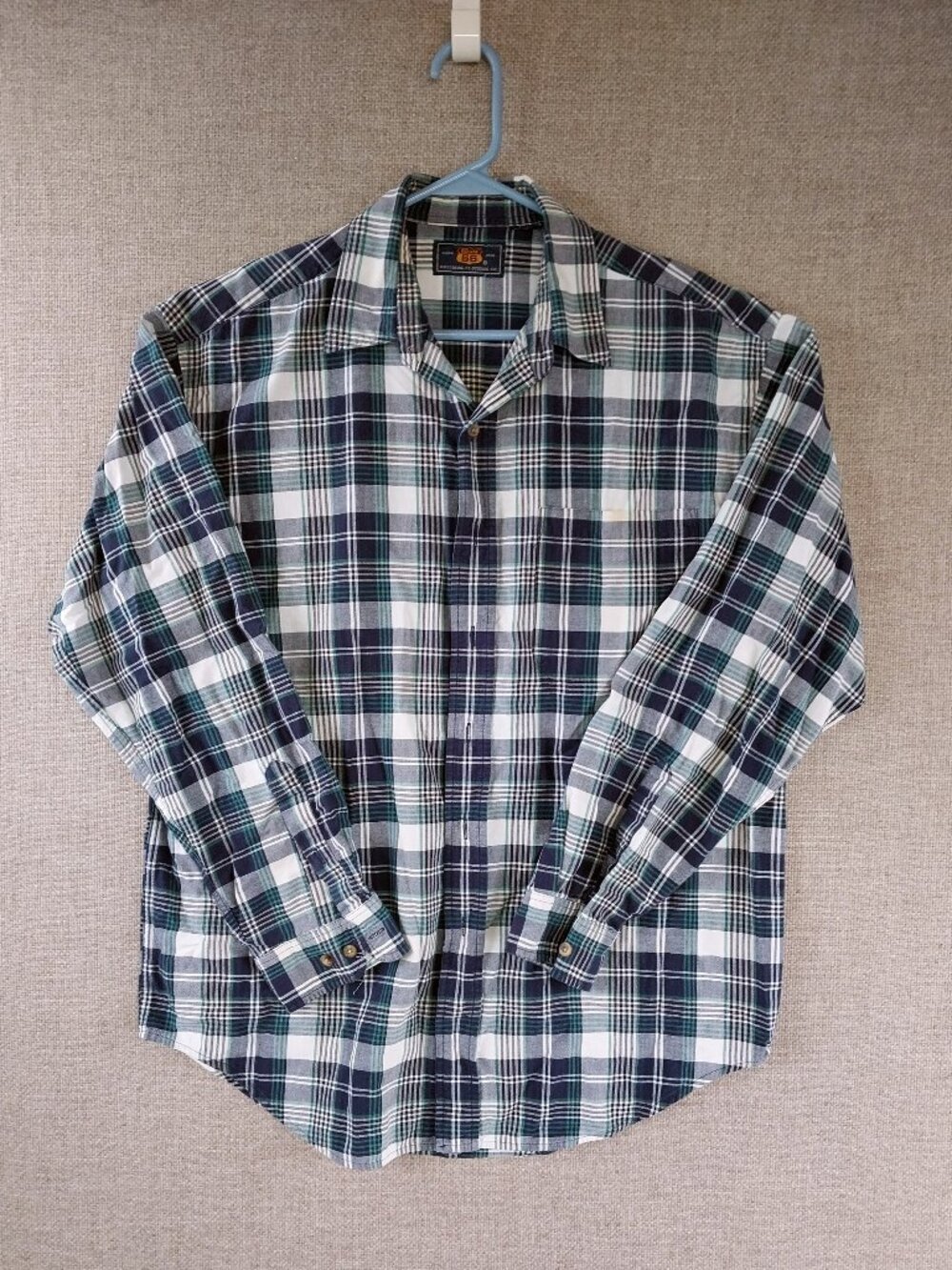 Route 66 Mens Blue & White Plaid Flannel Cotton Button-Up Shirt Pocket Size XL